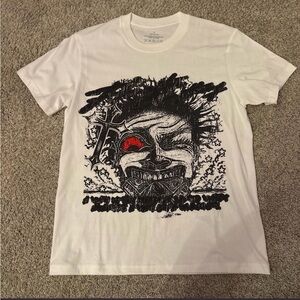 Fashion Nova White Graphic Tee with Red Accent